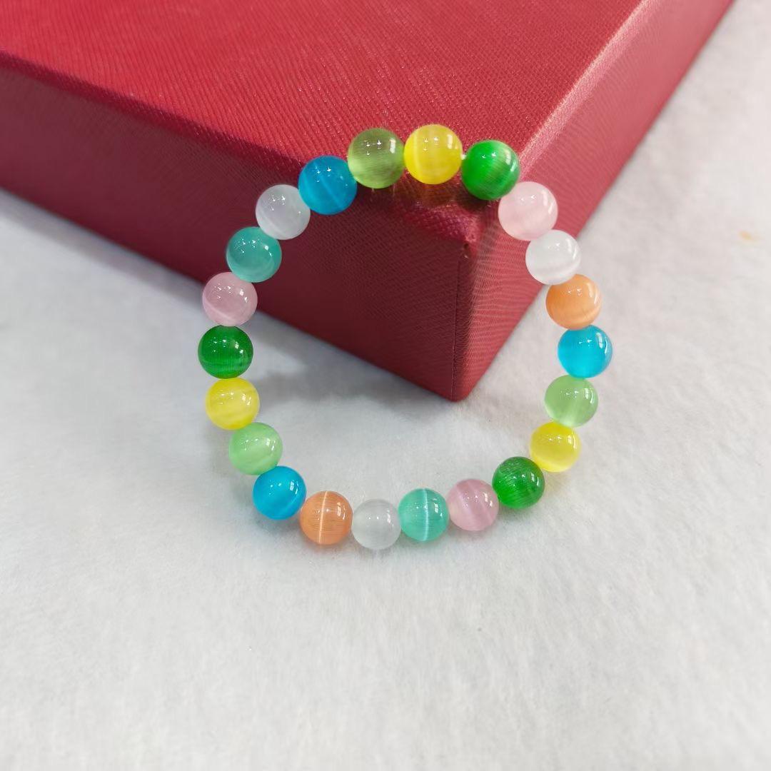 Versatile Rainbow Cat s Eye Stone Bracelet - Simple Personality Crystal Beaded Gift