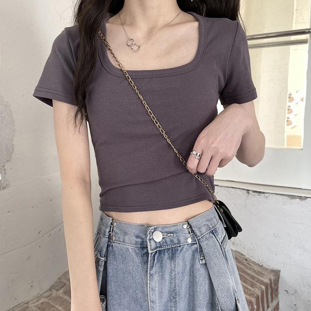 Fashion Squre Collar T Shirt Tank Top Solid Crop Tops Women Camis Summer Casual Camisole Lady Tshirt