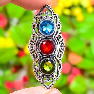 Natural Peridot, Garnet Gemstone 925 Sterling Silver Gift Ring Size 9.5 o2M29