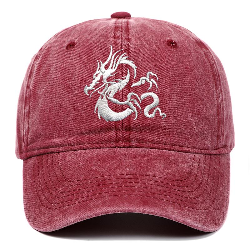 European Dragon Embroidery Vintage Washed Cotton Baseball Cap