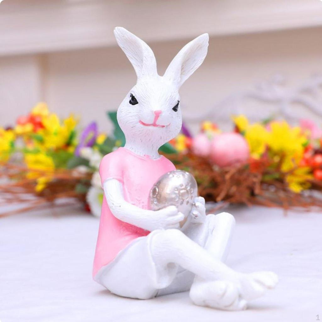 Easter Bunny Figurine Cute Design Holding Egg Ornament Vivid Details Resin Hare Statue for