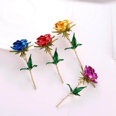 1 Pcs Women Jewelry Gift Enamel Rose Flower Wedding Brooch Scarf Pin