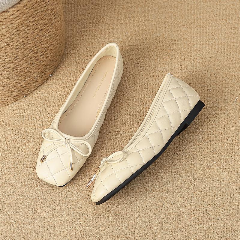

W107-81 single shoes 2025 new spring and autumn soft-soled beanie shoes fairy fairy flat shoes shallow mouth women s work shoes 40 абрикосовый
