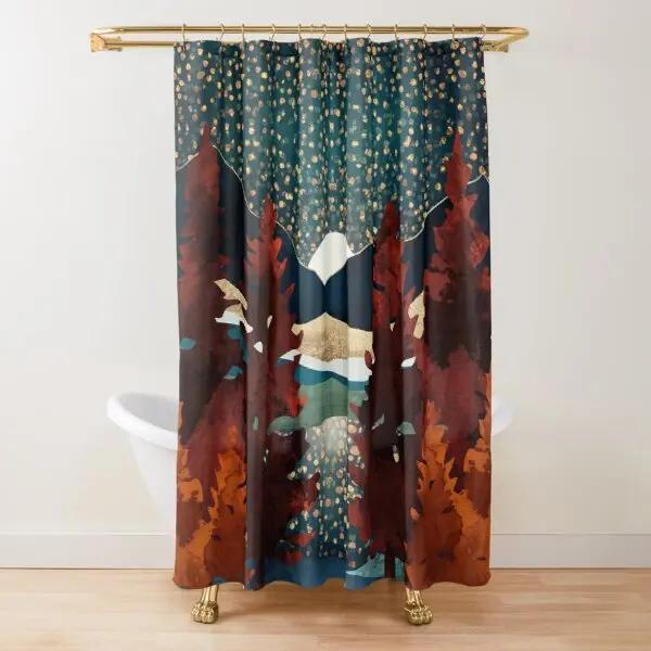Mountain Shower Curtain Starry Night Shower Curtain Moon Shower Curtain,Lake Stars Nature Landscape Art Bathroom Curtains
