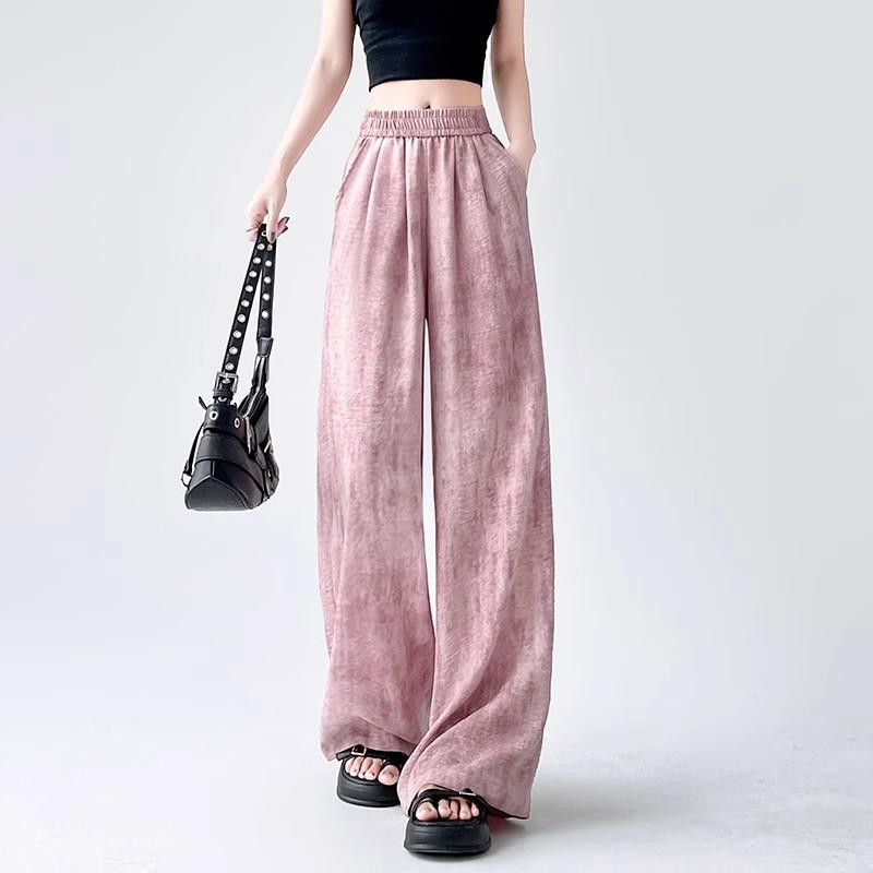 Women Casual Designer Loose Wide Leg Pants Girls Tie Dye Stacked Straight Leg Slacks Pink Black Apricot Baggy Pants