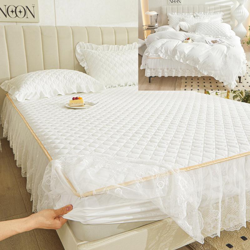 Colcha de renda estilo princesa, quatro estações, peça única, grossa, acolchoada, lavável, antiderrapante