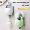 Multifunctional Turtle Rack Toothbrush Holder Self Adhesive Toothbrush Toothpaste Storage Box Cute Turtle Suction Cup Container