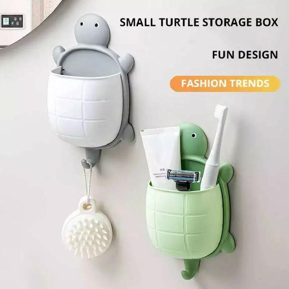 Multifunctional Turtle Rack Toothbrush Holder Self Adhesive Toothbrush Toothpaste Storage Box Cute Turtle Suction Cup Container