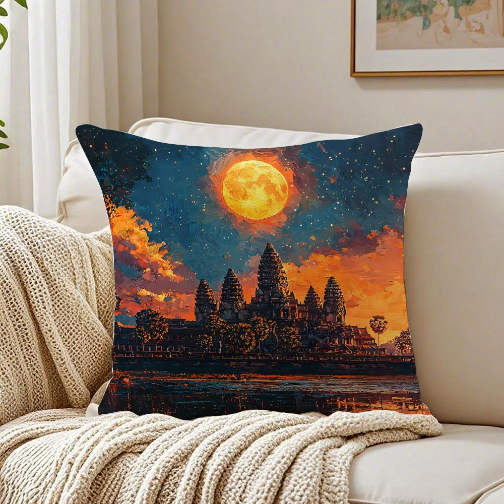 Oil Painting Artwork Angkor WatW Cushion Cover Pillowcase Antidustmite living Room Sofa Decor Cushion Room