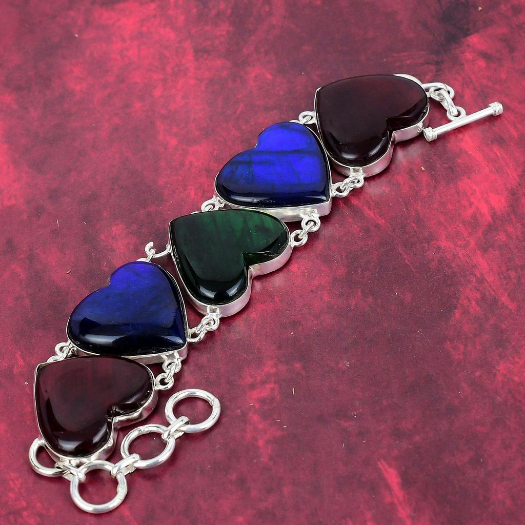 Multi Flash Labradorit Armband 925 Sterling Silber Schmuck, handgemachtes verstellbares Kettenarmband Edelstein Schmuck, Geschenke für Frau brandneues Armband