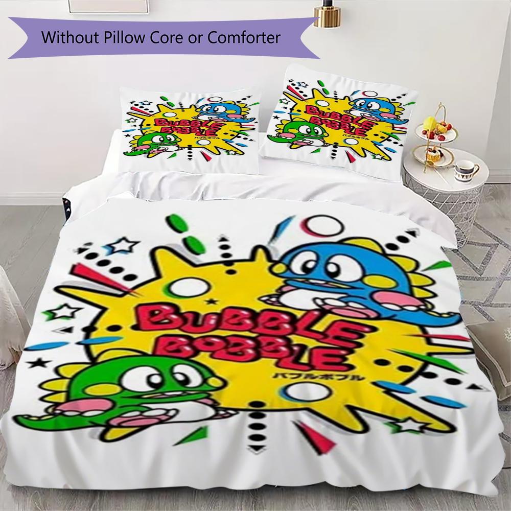Bubble Bobble Pattern Bedding,Quilt Set Quilt Cover Pillowcase Home Birthday Gift(1 * duvet cover + 2 * pillowcase, without core)_lx