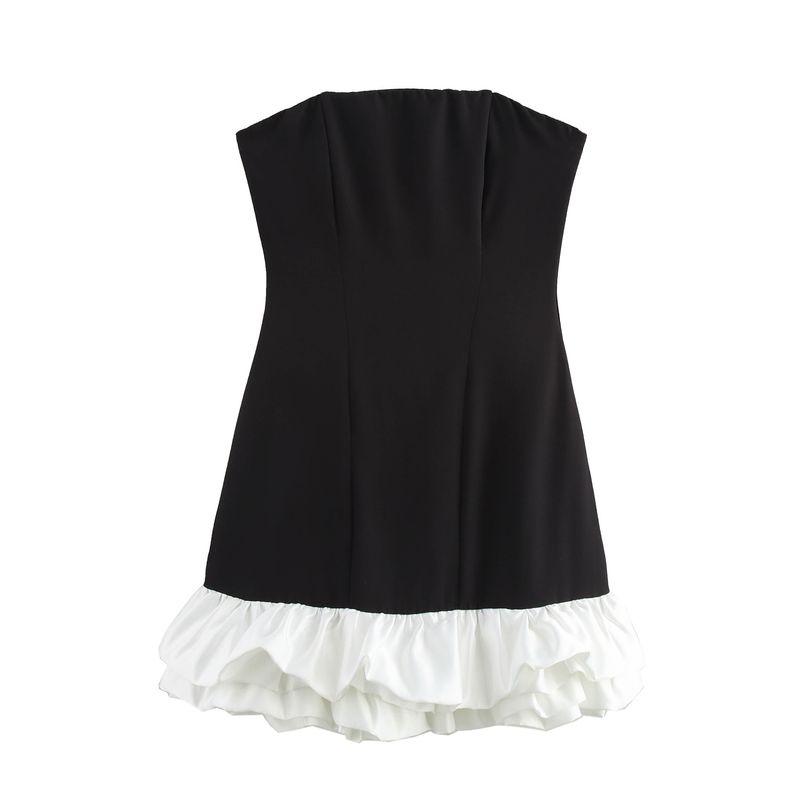 Jnleaog Spring New Arrival Women's Clothing Fashion Style French Fashion Design Black and White Contrast Color Sexy Strapless Dress