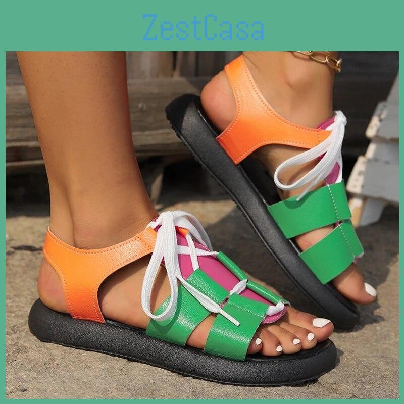 Sandals Platform Flats Women Causal Beach Shoes Summer Trend Laceup Sport Slippers Walking Filp Flops Femme Slides