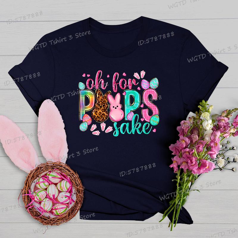 Oh for Peeps Sake Easter Tshirts Cute Bunny Leopard Print Crew Neck Tshirt Cartoon Rabbit Womens Easter Day Classic Tops Tees