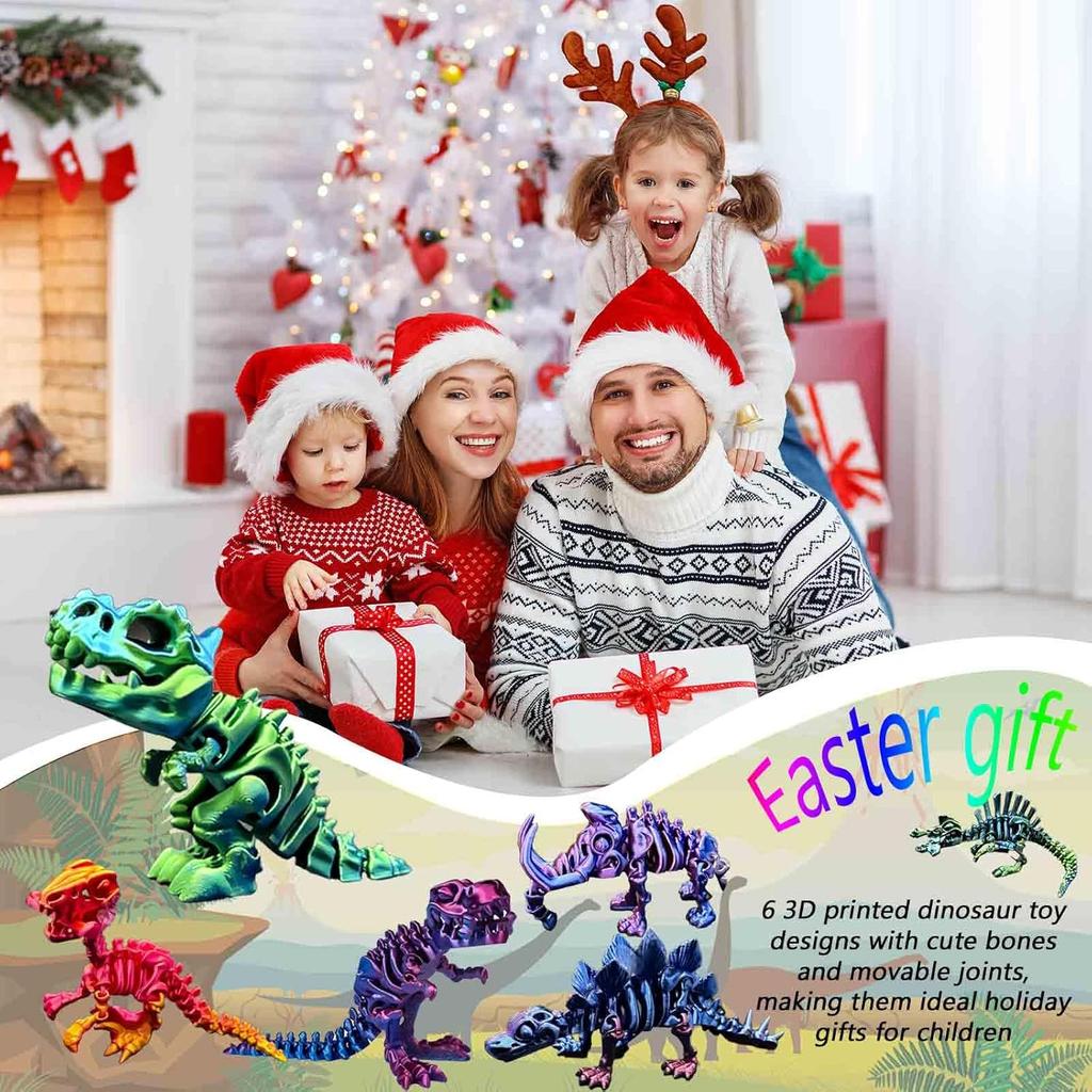 6pcs 3D Printed Dinosaur Skeletons, T-Rex Triceratops Spinosaurus Fidget Toys,3D Printed Dragon Animals Toys,Dragon Fidget Toy Kids Girl,Dinosaur