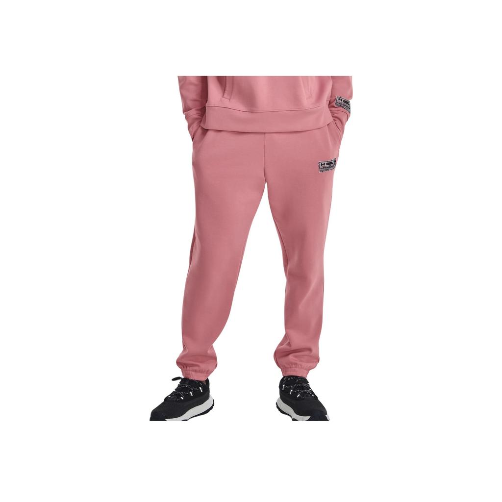 Under Armour Logo Embroidered Elastic Waist Mid-Rise Loose Jogger Knit Pants Men Bottoms Pink 1377175-697