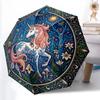 1pc Sturdy 8-Bone Auto Umbrella, Autumnal Forest Unicorn Umbrella, Digital Printed, Foldable Umbrella for On-the-Go Outdoor Use