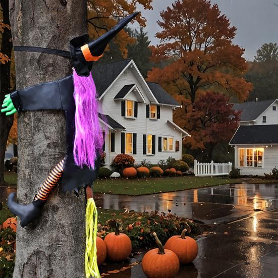 Stor Kræsjende Heks Inn i Tre Halloween Dekorasjon Ute Flygende Heks Treffer Tre Rekvisitt for Utendørs Gård Hage Plen Veranda Dekor