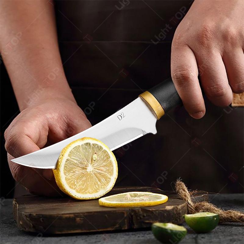 Stainless Steel Fruit Knife Mongolian Meat Cleaver Pocket Knife Multifunctional BBQ Meat Cutting Boning Knife with Knife Sheath