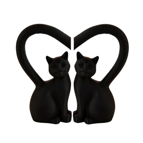 2Pcs Couple Cat Figurine, Black & White Cat Statue with Heart-Shaped Tail, Stable Base Decor for Bedroom Vanity Living Room, Romantic Gift for C