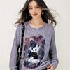 Pull en Maille pour Femme Style Imprimé Chat Coupe Ample Manches Longues Pull Décontracté Style Japonais et Coréen Pulls Automne et Hiver