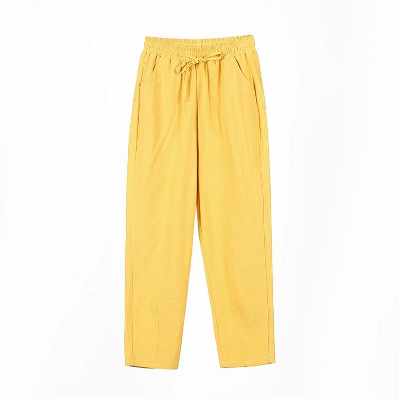 Cotton and Linen Solid Elastic Waist Candy Color Harem Pants Casual Women's Pants
