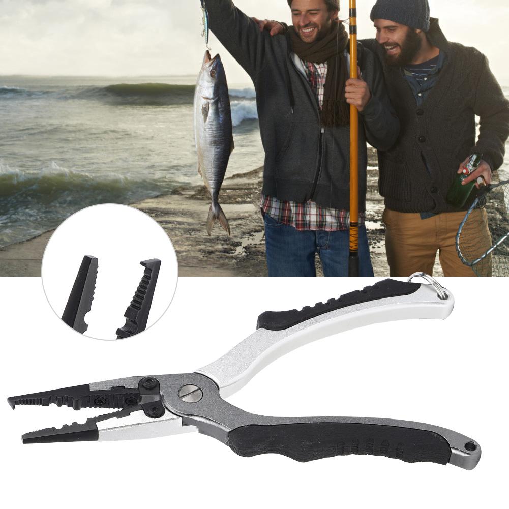 Rubber Handle Aluminium Alloy Casting Anti skid Easy Opening Ring Fishing Pliers Hook Remover Tool with Storage Bag