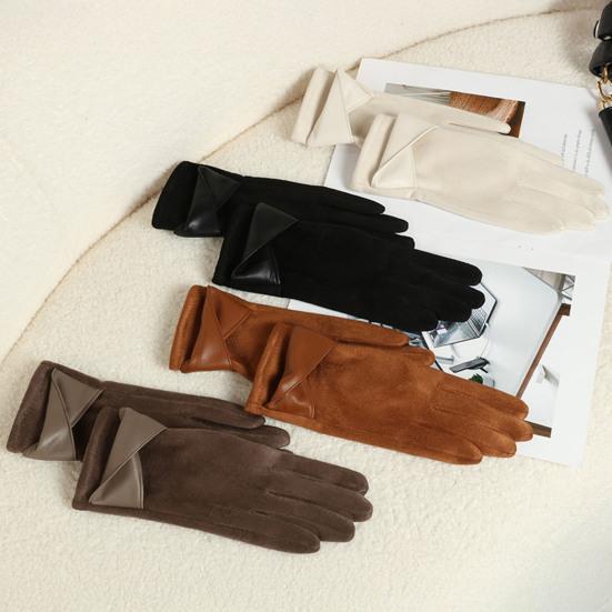 Women Suede Winter Gloves Touch Screen Thermal Gloves Plush Lining Warm Gloves for Travel Commuting Driving Dating