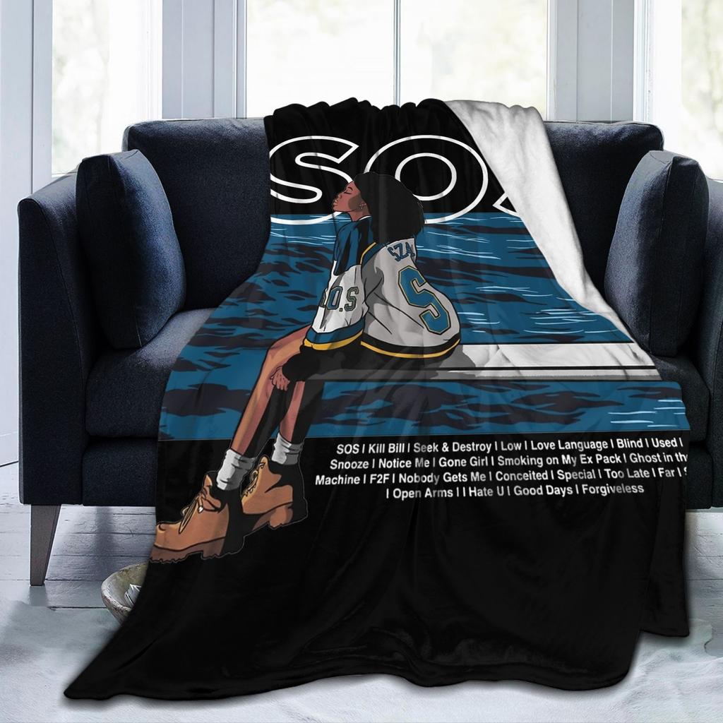 SOS SZA Rapper Knitted Blanket 90s Music Fleece Throw Blanket Bedroom Sofa Decoration Lightweight Bedspread