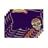 4pcs Mexican Day of the Dead Placemats Vibrant Skull Floral Design Purple Polyester Table Mats for Festive Dining Decor