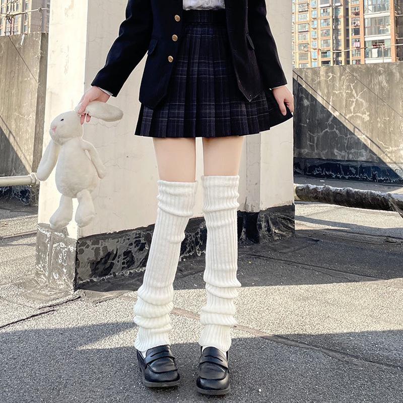 Women's White Knitted Knee-High Leg Warmers - Autumn/Winter Lolita Trend