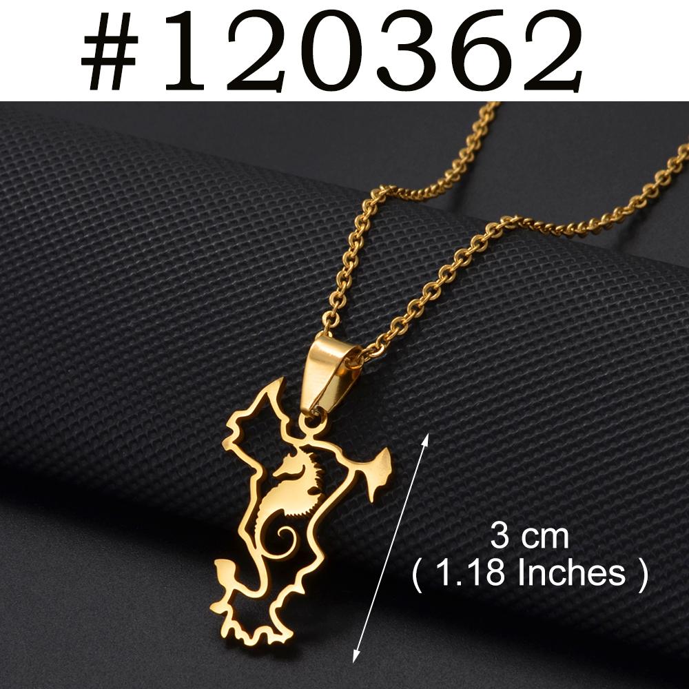 Anniyo Mayotte With Heart Flag Hippocampus Map Pendant Necklaces for Women Girls France Jewelry #012962 45cm or 17.7 Inches