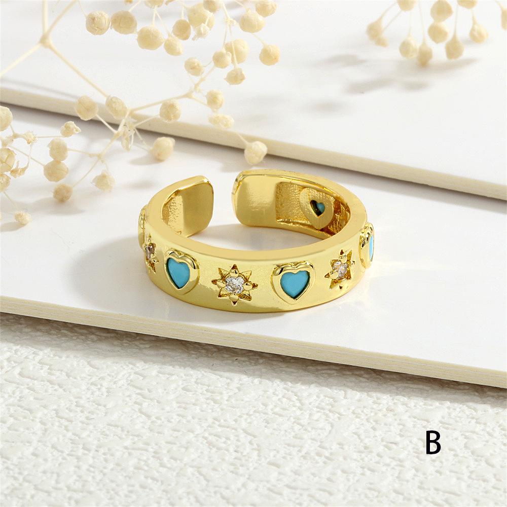 Heart and Star Zircon Open Ring: Chic European-American Luxury Women's Style