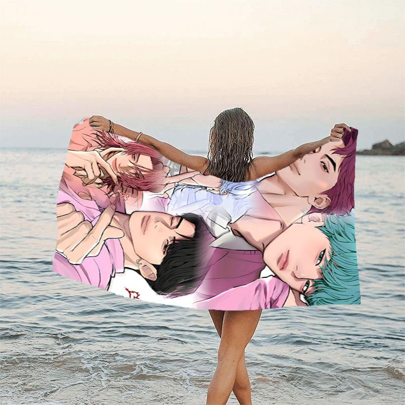 1pc KPop Demon Hunters SAJA BOYS1 Beach Towel, Beach and Seaside Swimming Pool Equipment, Fashion Pattern, Rectangular, Travel Essentials