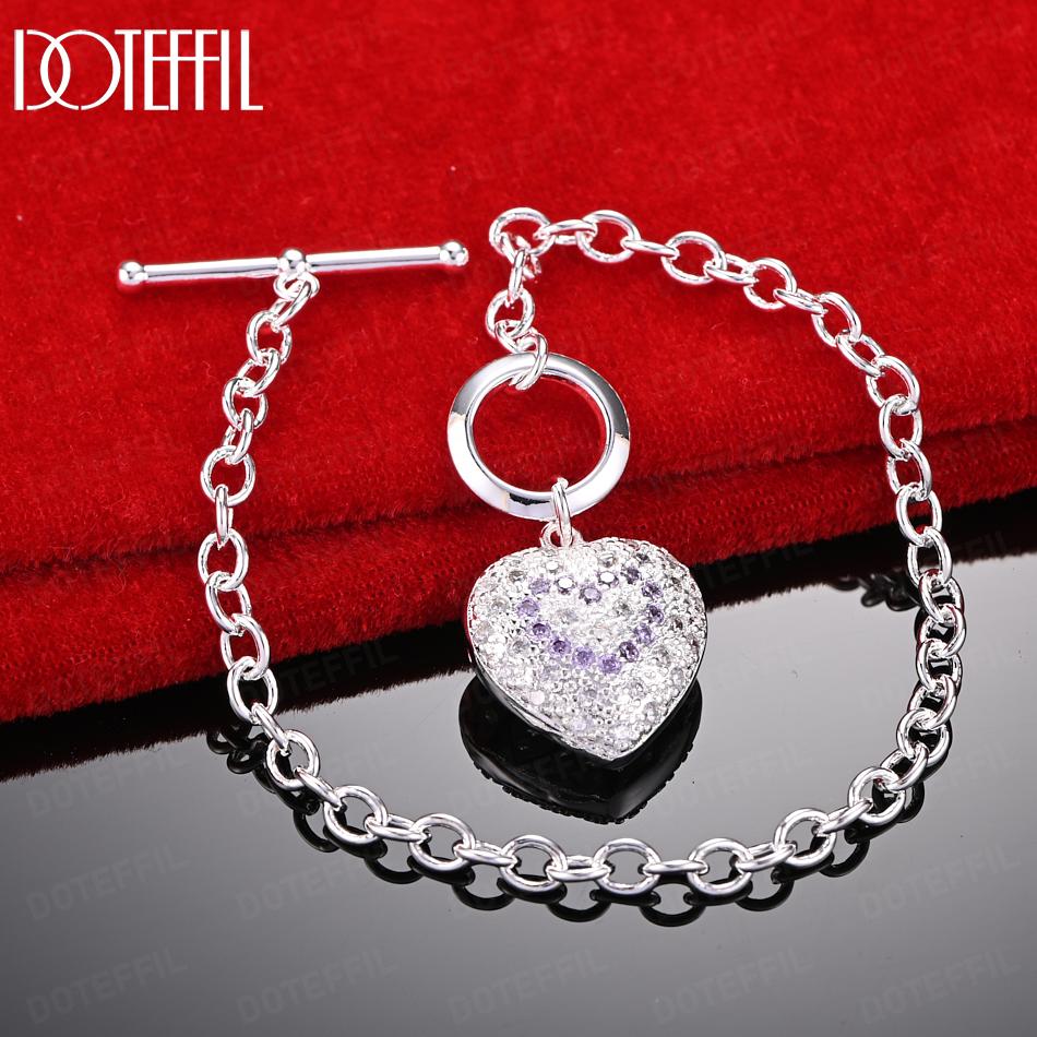 925 Sterling Silver Wedding Jewelry Women's Gift Heart-Shaped AAA Zirconia Bracelet