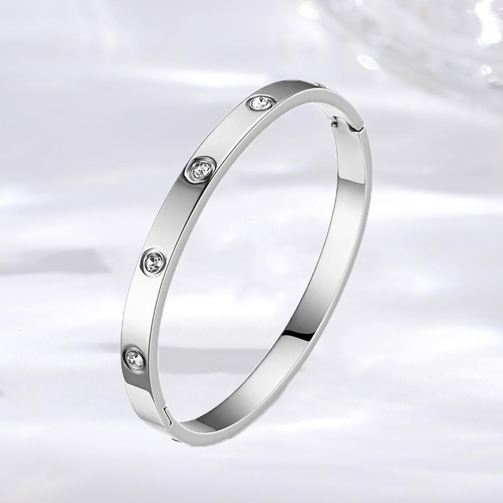 Rose Gold Bamboo Joint Titanium Steel Bangle - Luxurious, Non-fading, Diamond-studded, Waterproof Women's Bracelet.