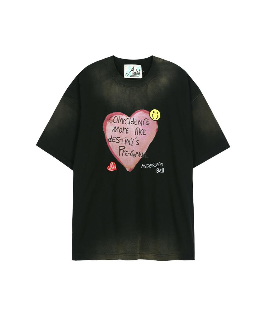 ADSB ANDERSSON BELL (Essential) Unisex Spray Washed Heart Message T-Shirt Atb1432U(Black)