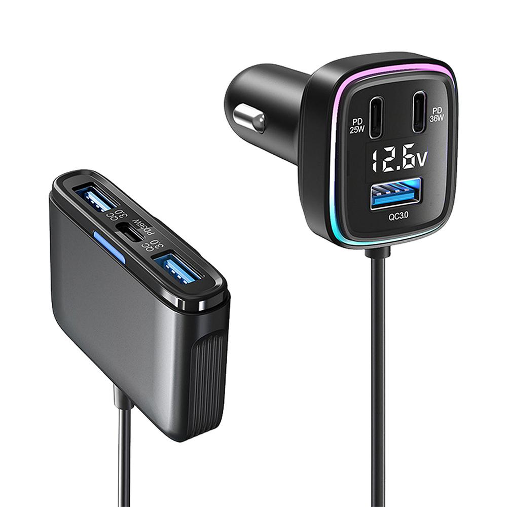 Car USB Charger Multiport Multiport USB C Car Charger 6 Port Car Phone Charger Adapter with Voltage Display 1.5m/4.92Ft