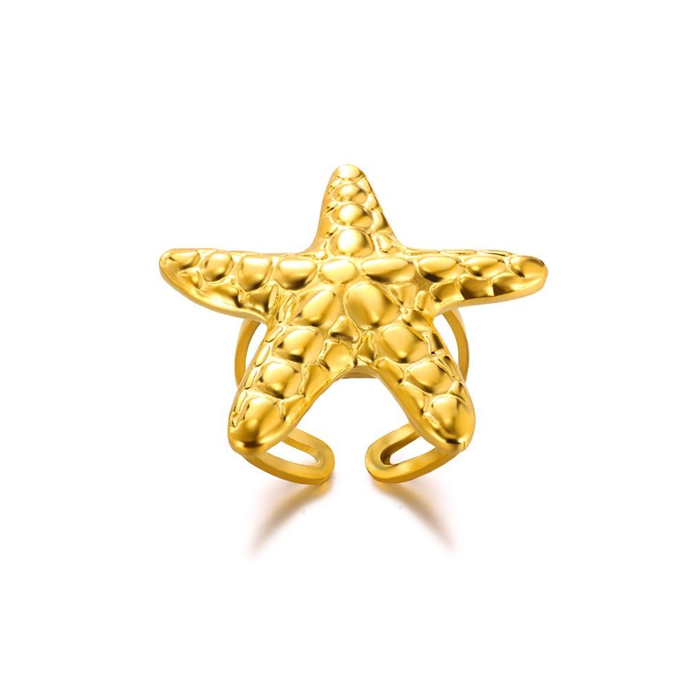 Stainless Steel Starfish Shell Rings For Women Gold Color Starfish Finger Ring Vintage Summer Vacation Christmas Jewelry Gift