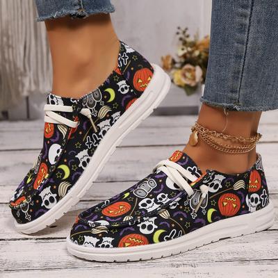 2024 Halloween New Women's Fashion Printed Shoes Flat Bottom Round Head Women's Single Shoes Casual Comfortable Women's Shoes