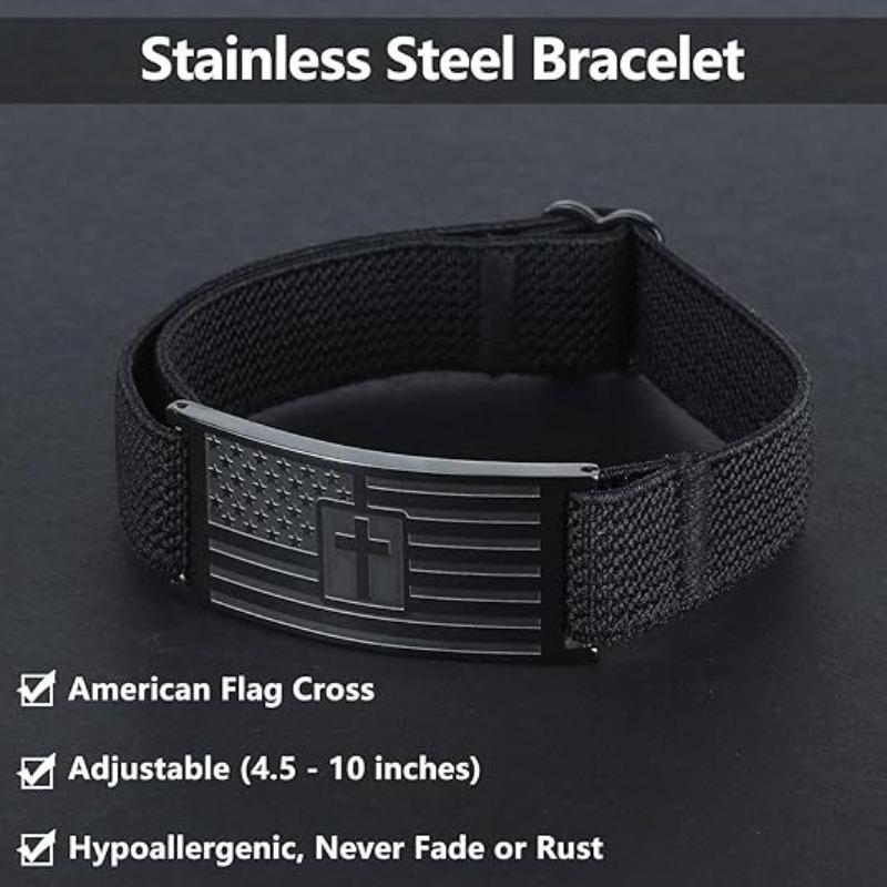 National Flag, Stars and Stripes, Cross-shaped Military Badge, Wristband, Stainless Steel, Fashionable, Nylon