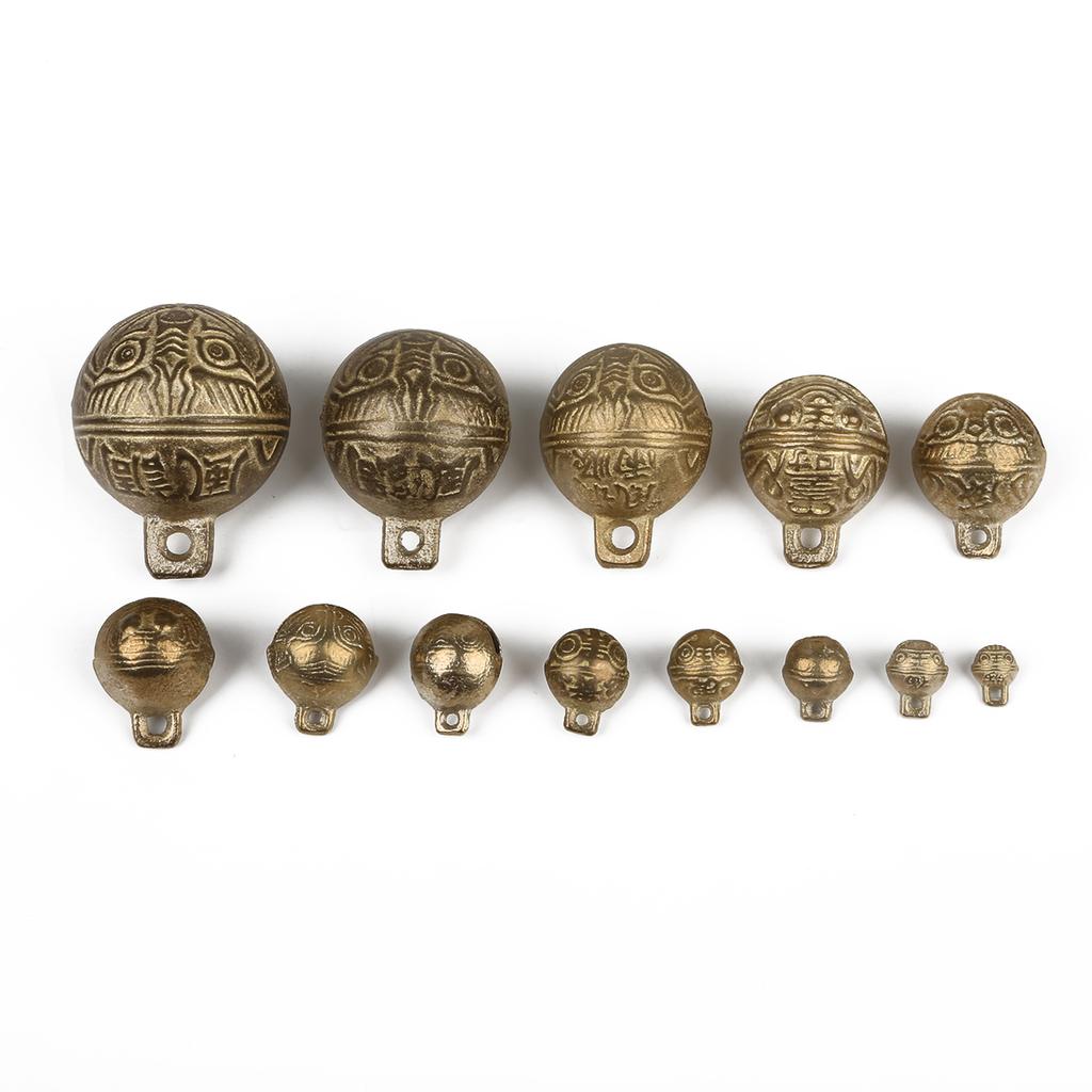 1-15pcs Vintage Tiger Head Brass Bells 13 Sizes Ethnic Copper Small Bell For Key Chain Pet Collar Crafts DIY Supplies Home Decor