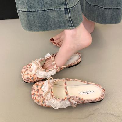 Vintage French Bow Baotou Slippers Women's Summer 2025 Shoes New Fairy Style Fashion Mary Jane Single Shoes