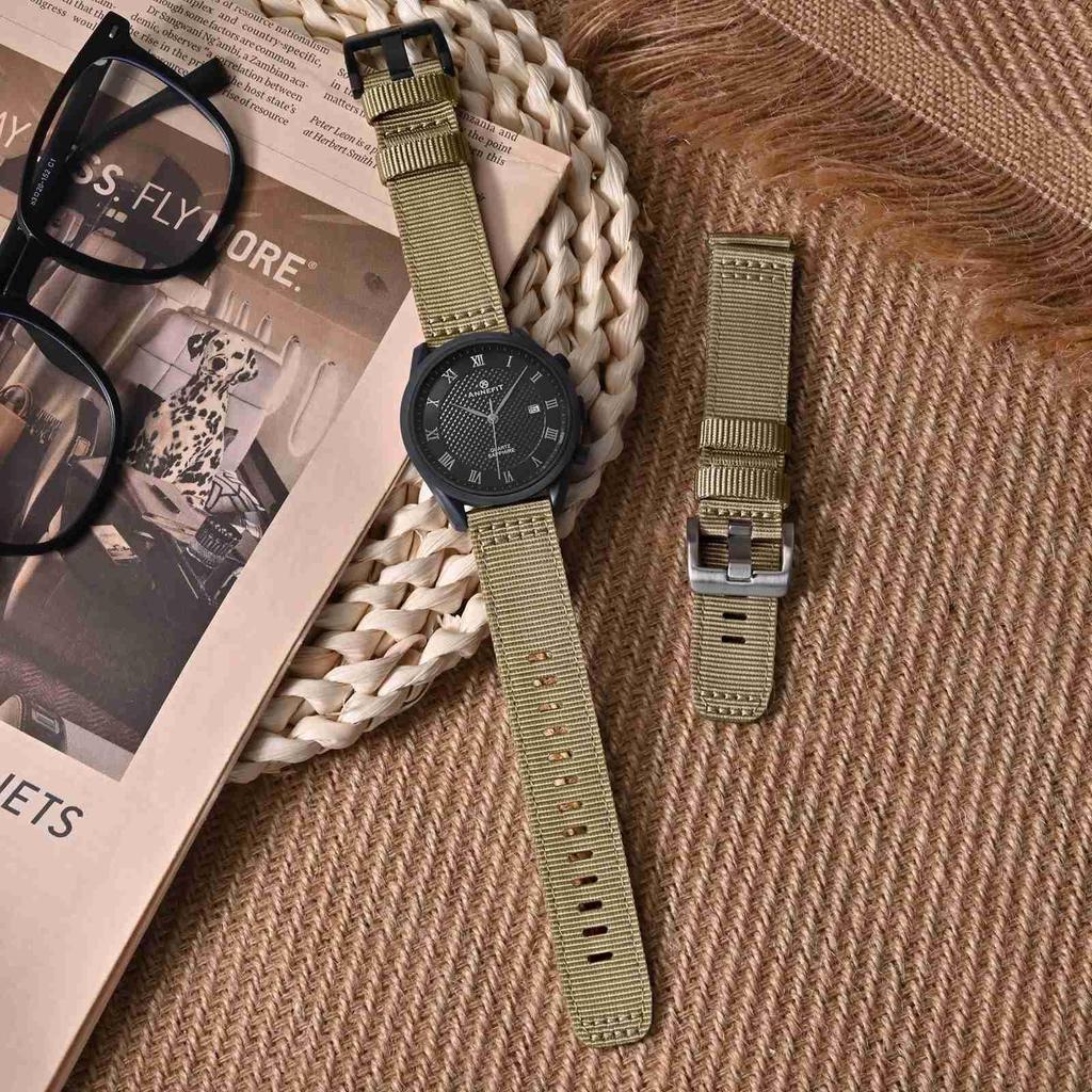 Nylon Watch Military Watch Replacement Fabric Double Strap Nylon Quick Buckle [ANNEFIT] Band, Band, 22mm, Belt, Release, Khaki/Black