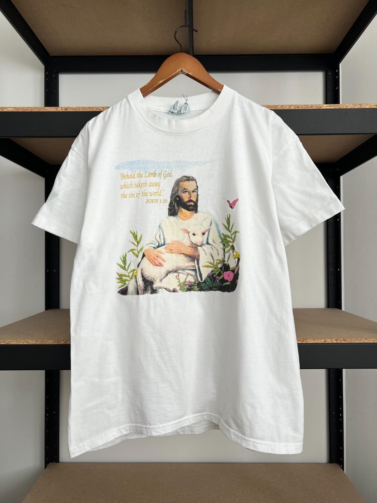 Vintage 90s Jesus Christ John 1:29 Made in USA White T-shirt Sz L Unisex T-Shirt S