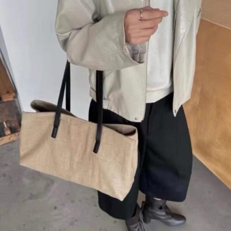 Women's Multi-compartment Zippered Tote Bag Large Capacity Retro Canvas Tote Bag Leisure Simple High-end Commuter Shoulder Bag