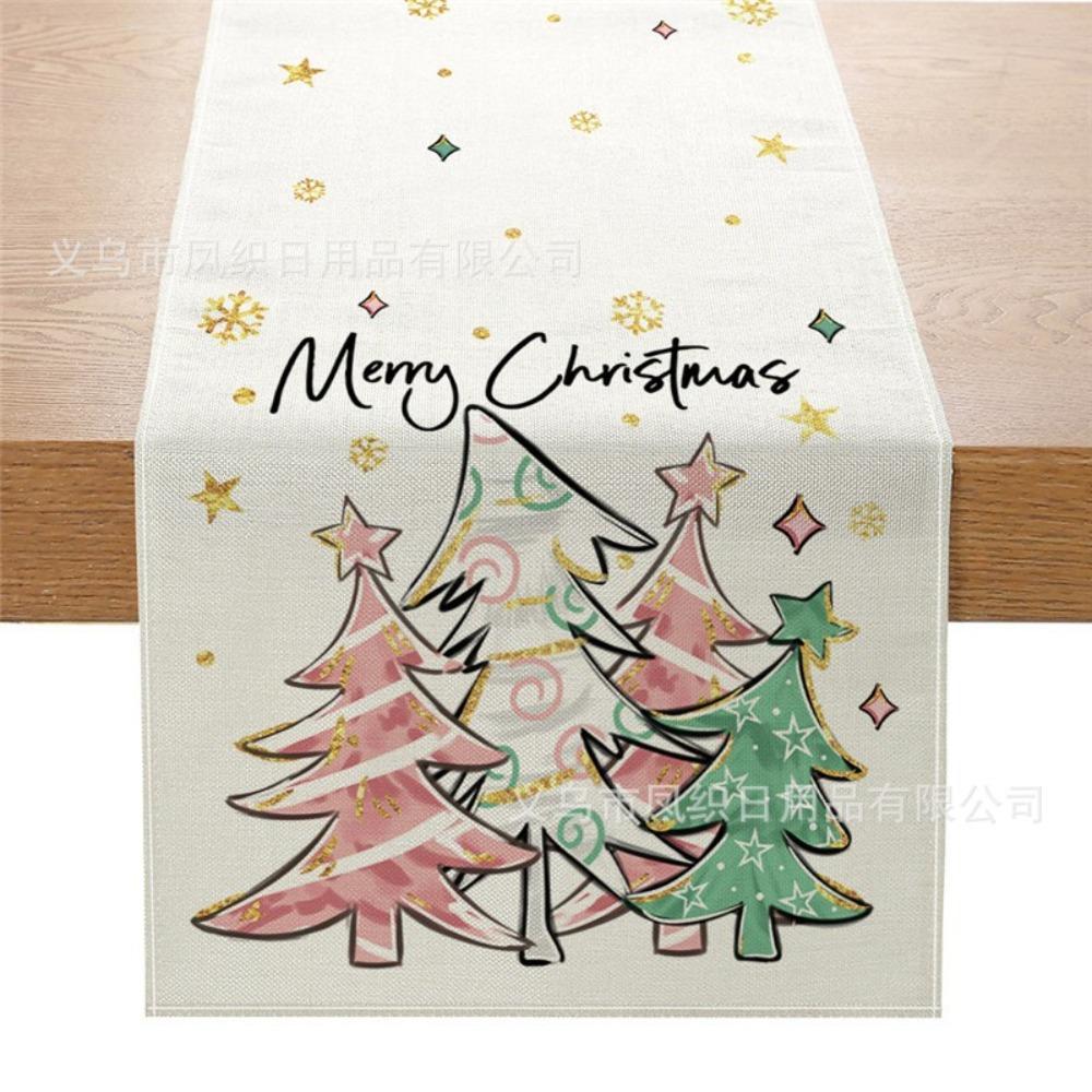Christmas Table Runner Winter Snowman Santa Print Dining Table Mat for Holiday Decor