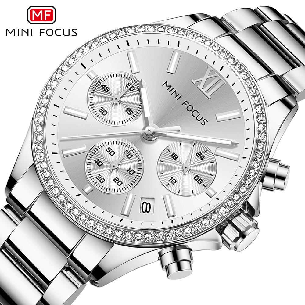 MINI FOCUS Orologio da Donna Multifunzione al Quarzo di Lusso Leggero con Cinturino in Acciaio Luminoso 0617L
