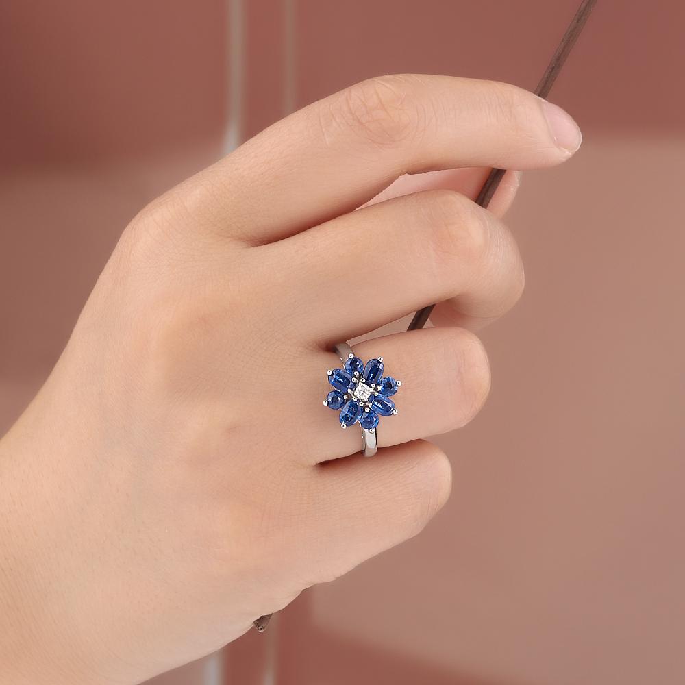 Flower shape design natural Kyanite Ring Women's 925 sterling silver real gemstone fine jewelry for women's anniversary gifts
