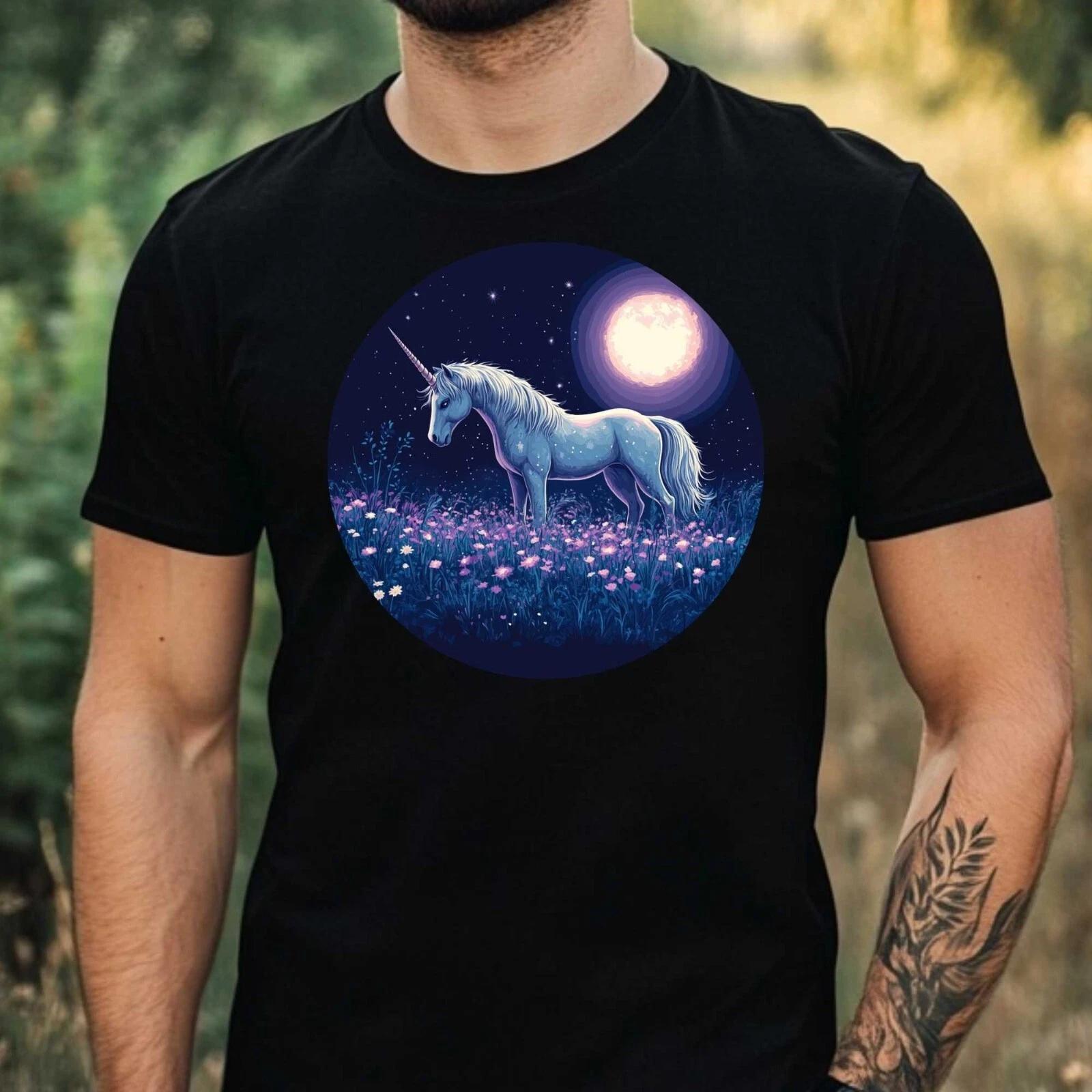 T-Shirt Herren Einhorn im Mondlicht Motiv Baumwolle Größe XS bis 5XL L